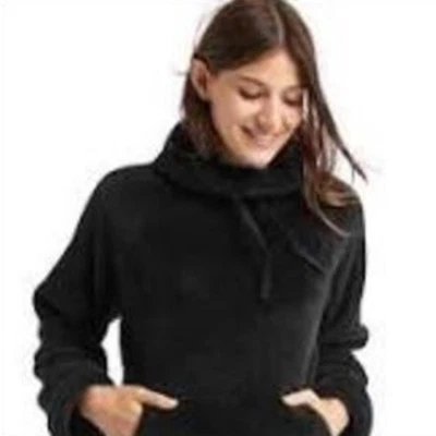 Gap Body Sherpa Mockneck Pullover True Black Oversized Sweatshirt Size Small - Изображение 1 из 4