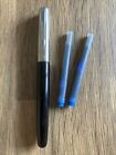 Parker Frontier Fountain Pen Black Barrel/Stainless Steel Cap+ 2 Blue Cartridges