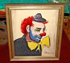 Vintage Clown Oil Painting Signed Grinning Clown Lifelike Large Framed Clown