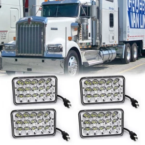 4PC 4"x6" LED Headlights fits Peterbilt Western Star Kenworth Freightliner Semi - Picture 1 of 12