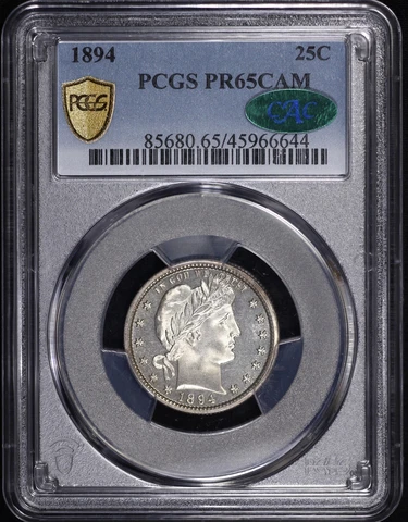 1894 25C Proof Cameo Barber Quarter PCGS PR 65 CAM CAC Approved Cover