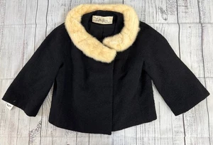 Vintage 50s 60s Lilli Ann San Francisco Tisse a Paris Black Wool Fur Coat Small - Picture 1 of 10