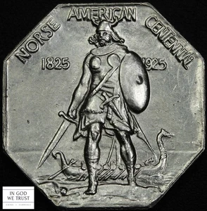 1925 Thick Norse American Centennial Silver Medal (MS UNC) - Picture 1 of 5