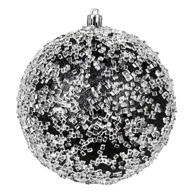 Adornos de bola de granizo de plástico Vickerman 4,75" en negro brillante (juego de 4) Foto 1 de 3