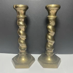 Pair of Vintage Arts & Crafts Barley-Twist Brass Candlestick Andrea by Sadek - Picture 1 of 8