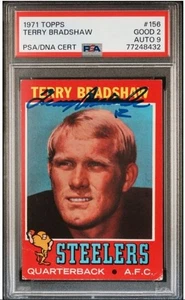 1971 Topps Terry Bradshaw Signed Rookie Football Card PSA 2 PSA/DNA Auto 9 HOF - Picture 1 of 3