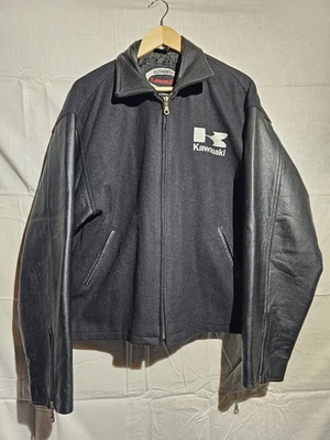 Chaqueta Letterman De Colección Marca Kawasaki Logo Lana Cuero Motociclista Talla XL Foto 1 de 4