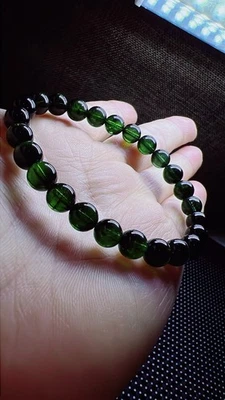 7mm Natural Green Tourmaline Rutilated Quartz Crystal Beads Bracelet - Image 1 of 4