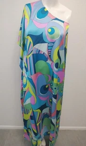 Show Me Your MUMU Medium Tropez One Shoulder Maxi Dress Retro Print **FLAW** - Picture 1 of 8