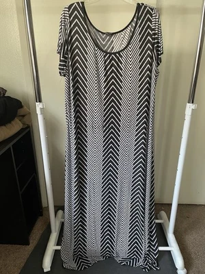 Женщин длинный макси короткий рукав, черный и белый узор плюс размер 3 x - Изображение 1 из 3