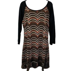 Aryeh Womens Knit Raglan Sweater Dress Mini Orange Black Long Sleeve Raglan L - Picture 1 of 17