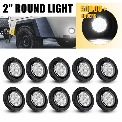 10 peças 2" polegadas DOT reboque redondo branco 9 luzes indicadoras LED com ilhó para caminhão van - Imagem 1 de 4