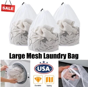 3× Large Mesh Laundry Bag w/ Drawstring Jumbo Machine Washing Hamper Accessories - Picture 1 of 16