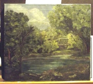 Signed Landscape Oil Painting-1966 B Jenson? Bridge Over Water - Picture 1 of 1