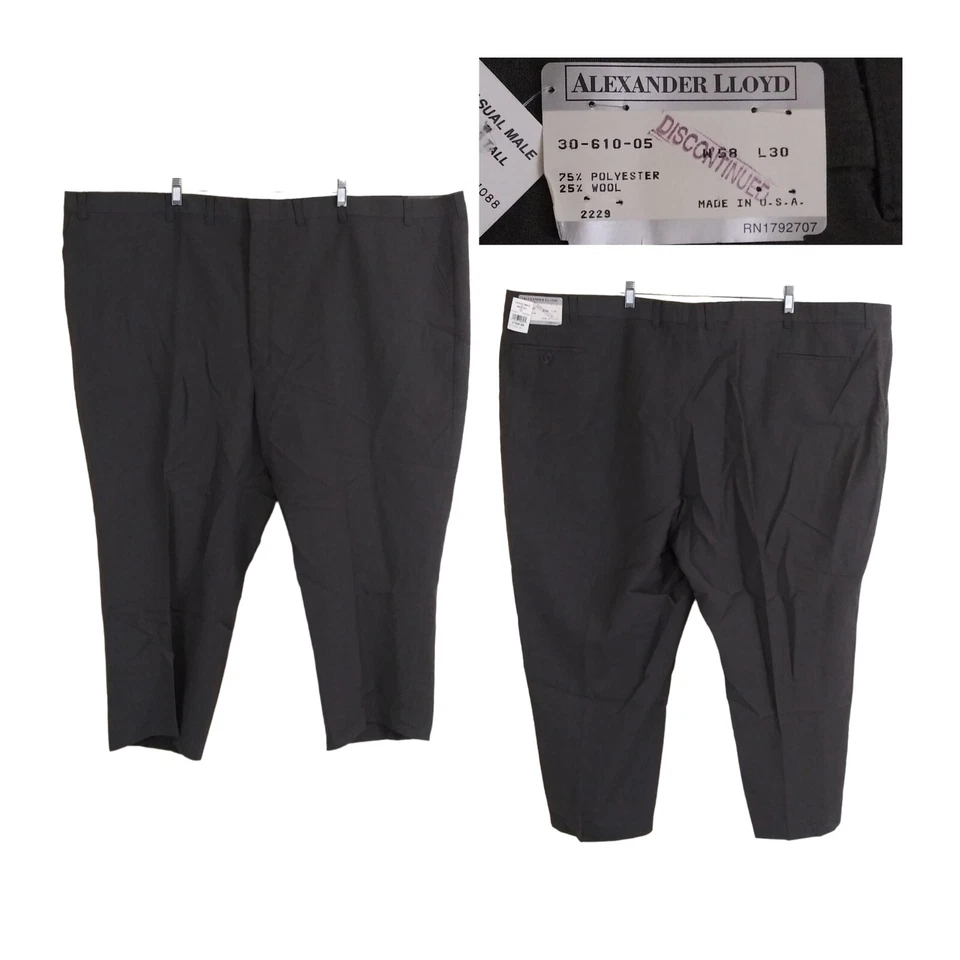 Pantalones de vestir vintage nuevos años 90 Alexander Lloyd EE. UU. Deadstock gris carbón 57X25 Foto 1 de 4