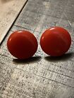 Vintage Red Large Bakelite Button Earrings Screw Backs
