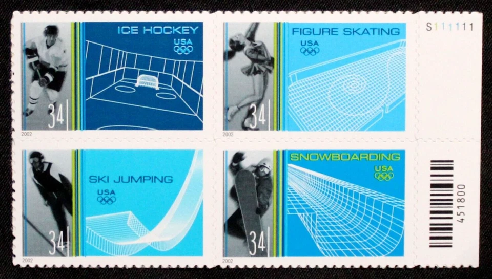 US Plate Blocks Stamps #3552-55- 2002 Winter Olympics 34c MNH RL58 - Image 1 of 1