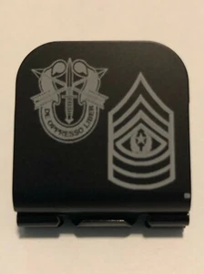 US ARMY SF Crest & Cmd Sgt Mg Stripes Laser Etched Aluminum Hat Clip Brim-it - Picture 1 of 9