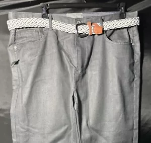 NWT PAULO SOLARI MED GREY MODERN FIT FLAT FRONT PANT MEN 40/34 W/ WHITE BELT - Picture 1 of 6