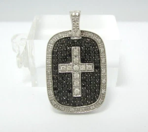 ~COLGANTE ELEGANTE PARA HOMBRE 14K WG DIAMANTE RECORTADO CRUZADO ETIQUETA DE PERRO (1-1/4") ~1CT. 5,5 G - Imagen 1 de 7