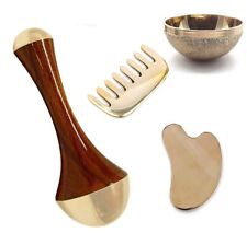 AYUSELLER Kansa Massage Tool kit Set of 4 | Kansa Wand , Guasha, vatki & Comb