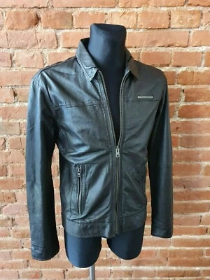 Superdry Hombre Chaqueta De Cuero Genuino Marrón Oscuro Talla M Foto 1 de 4