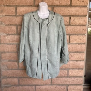 Dressbarn Woman Size 18W 2-Piece Mint Green Tank Top Jacket Set Black Trim Soft - Picture 1 of 12