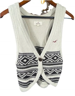 Colete de malha Hollister feminino grande anos 90 logotipo asteca botão macio ocidental vintage - Imagem 1 de 4