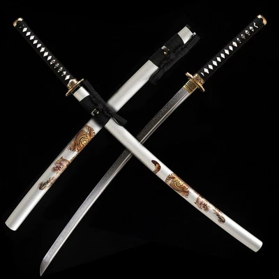 Espada samurai japonesa templada de arcilla de acero T10 lista para batalla de 40"" Hamon real Foto 1 de 4