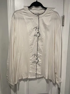 NWT Serengeti Size 2X Cream Black Cat Cut Embroidered Button Front Blouse - Picture 1 of 13