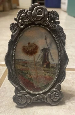 Mini marco de fotos ovalado vintage de peltre rosas victorianas ornamentadas florales 2,5 X 3,5 pulgadas Foto 1 de 4