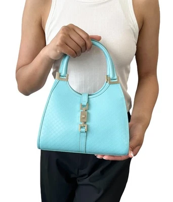 GUCCI Vintage Micro GG Monograma Logo Jackie Mini Bolso de Mano Cuero Azul Como Nuevo Foto 1 de 4
