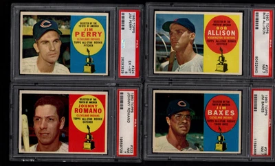 Lote de novato de béisbol 1960 Topps-Allison-Romano-Perry-Baxes- PSA 6 y 7 Foto 1 de 2