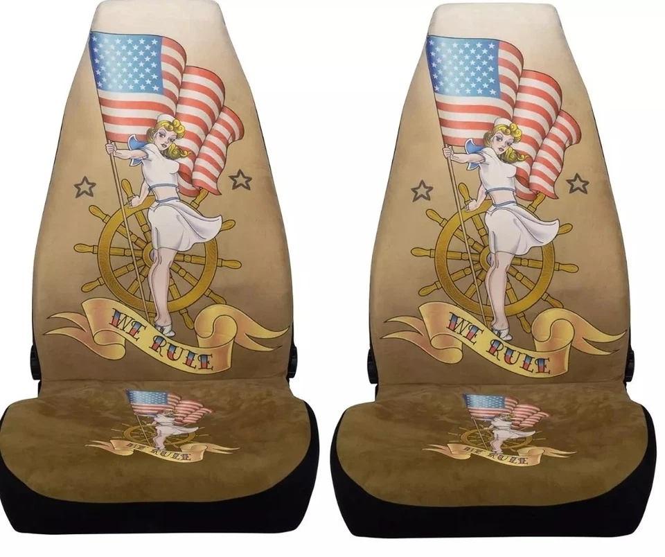 Par de fundas de asiento de coche camión arte tatuaje niña marinera ajuste universal Foto 1 de 4