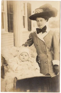 West Hempstead LI NY-STYLISH WOMAN & BABY-RPPC Postcard - Picture 1 of 1
