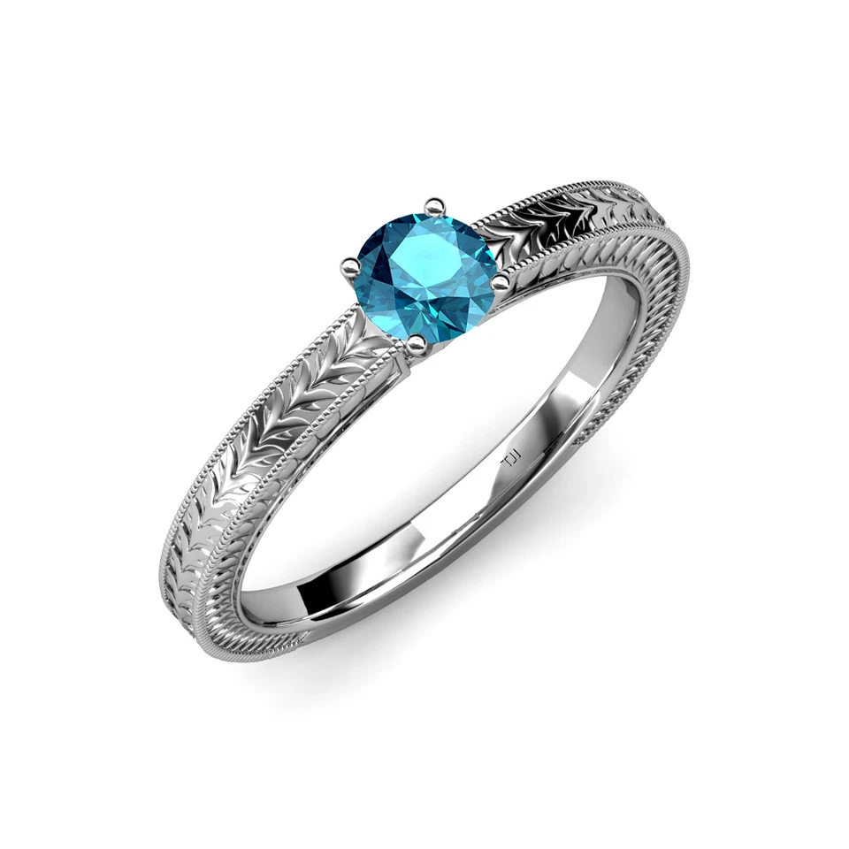 London Blue Topaz Milgrain Work Solitaire Engagement Ring 1.05 ct in 14K Gold - Image 1 of 1