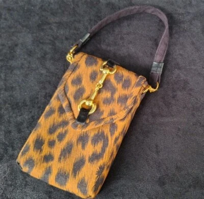 Bolso para teléfono celular vintage de leopardo con diseño de broca inglesa forrado en seda con asa Foto 1 de 4