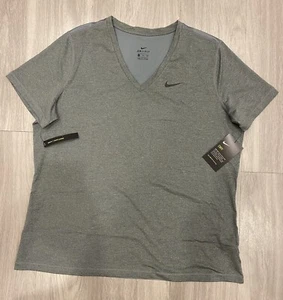 NWT Women’s 2XL NIKE Dri-FIT Dry V Neck T Shirt Slim Fit Gray Blouse New! NWT - Picture 1 of 9