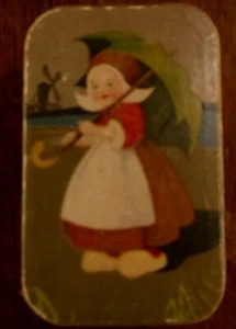 Vintage Dutch Girl Jewelry Box Cardboard Wood Shoes Red Dress Windmill Antique - Picture 1 of 10
