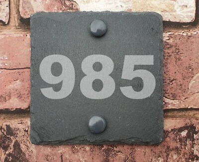 Slate House Sign 10cm x 10cm Plaque Small Personalised Laser Engraved & Fixings - Image 1 of 4