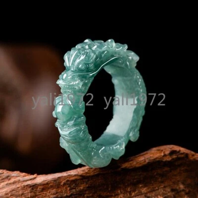 Certified Green Burma Natural Grade A Jade jadeite Carved Dragon Ring USA 8-14 - Image 1 of 4