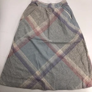 RT II Union Made Vintage Pink Blue Pastel Plaid Button Front Skirt Womens Size 7 - Picture 1 of 9