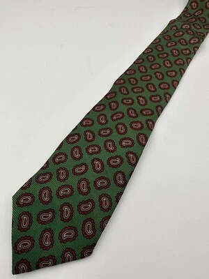 Corbata geométrica de diseñador Neiman Marcus corbata de seda verde rojo marrón 56 x 3,5 Foto 1 de 3