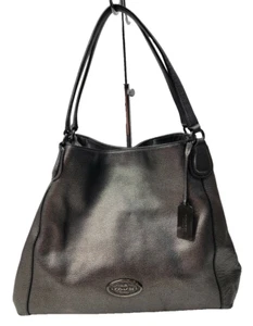 Coach Edie 31 Shoulder Bag Metallic Leather Graphite #33520 - Picture 1 of 12