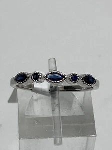 Dünner 10K Weißgold Zargenfassung blauer Saphir vorsteckbarer Bandring Größe 7,25 - Bild 1 von 16