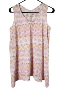J Jill Petite XS Pima Tank Top Dipped-Hem Print Tunic Sleeveless Shirt V-Neck - Picture 1 of 4