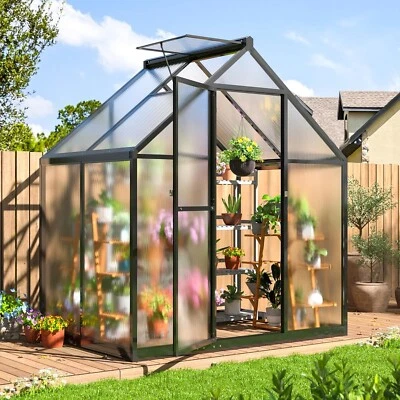 4x6 ft Outdoor Greenhouse, Quick Setup Structure and Roof Vent, Walk-in, Garden - Image 1 of 4