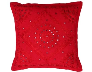 16" Decorative Mirror Embroidered Pucca Cushion Pillow-Cover Sofa Throw Red - Picture 1 of 6