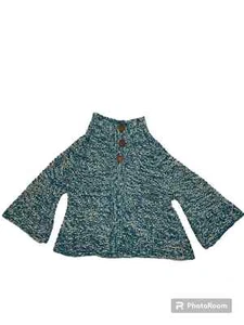 Free People Blue Chunky Knit Wool BlendBell Sleeve Cardigan LARGE - Foto 1 di 8