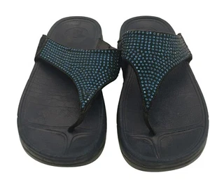 FitFlop Flare Crystal Toe Post Sandals Super Navy Sparkle Sz 7 Blue Thongs - Picture 1 of 10